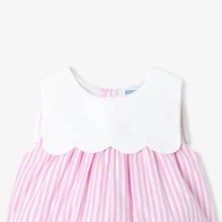 Combinaison, Barboteuse Et Ensemble-Jacadi Barboteuse bébé fille en popeline rayée - BLANC/ROSE