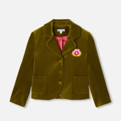 Manteau, Doudoune Et Veste-Jacadi Blazer enfant fille en velours lisse - VERT OLIVE