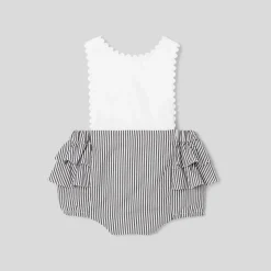 Combinaison, Barboteuse Et Ensemble-Jacadi Bloomer bébé fille en popeline - GRIS/BLANC