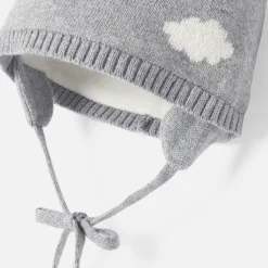 Accessoires-Jacadi Bonnet bébé garçon à pompon - GRIS/ECRU