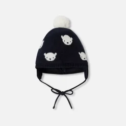 Accessoires-Jacadi Bonnet bébé garçon à pompon - MARINE/BLANC