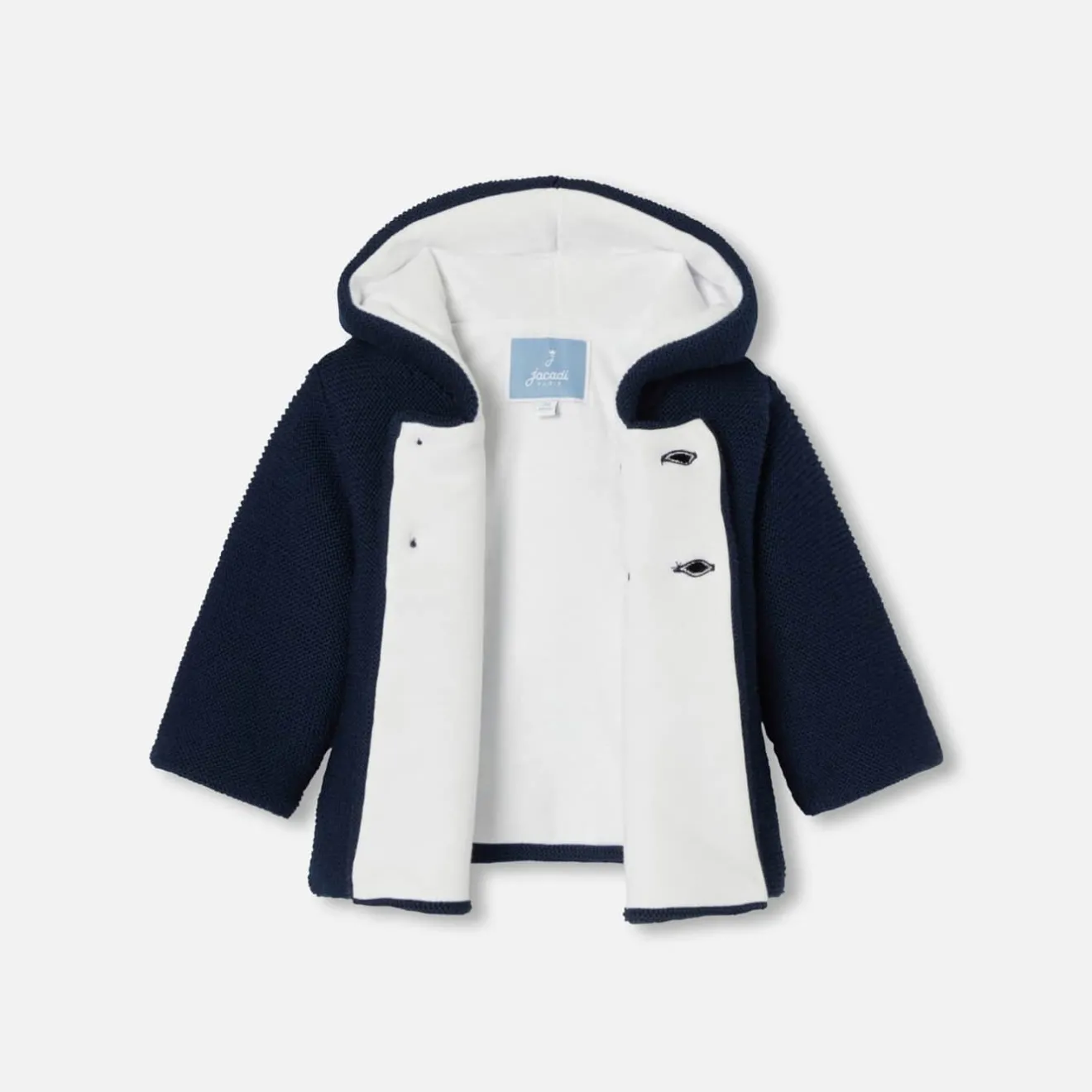 Manteaux, Vestes Et Combi Pilote|Manteaux, Vestes Et Combi Pilote-Jacadi Burnous bébé en laine Mérinos - MARINE CLAIR