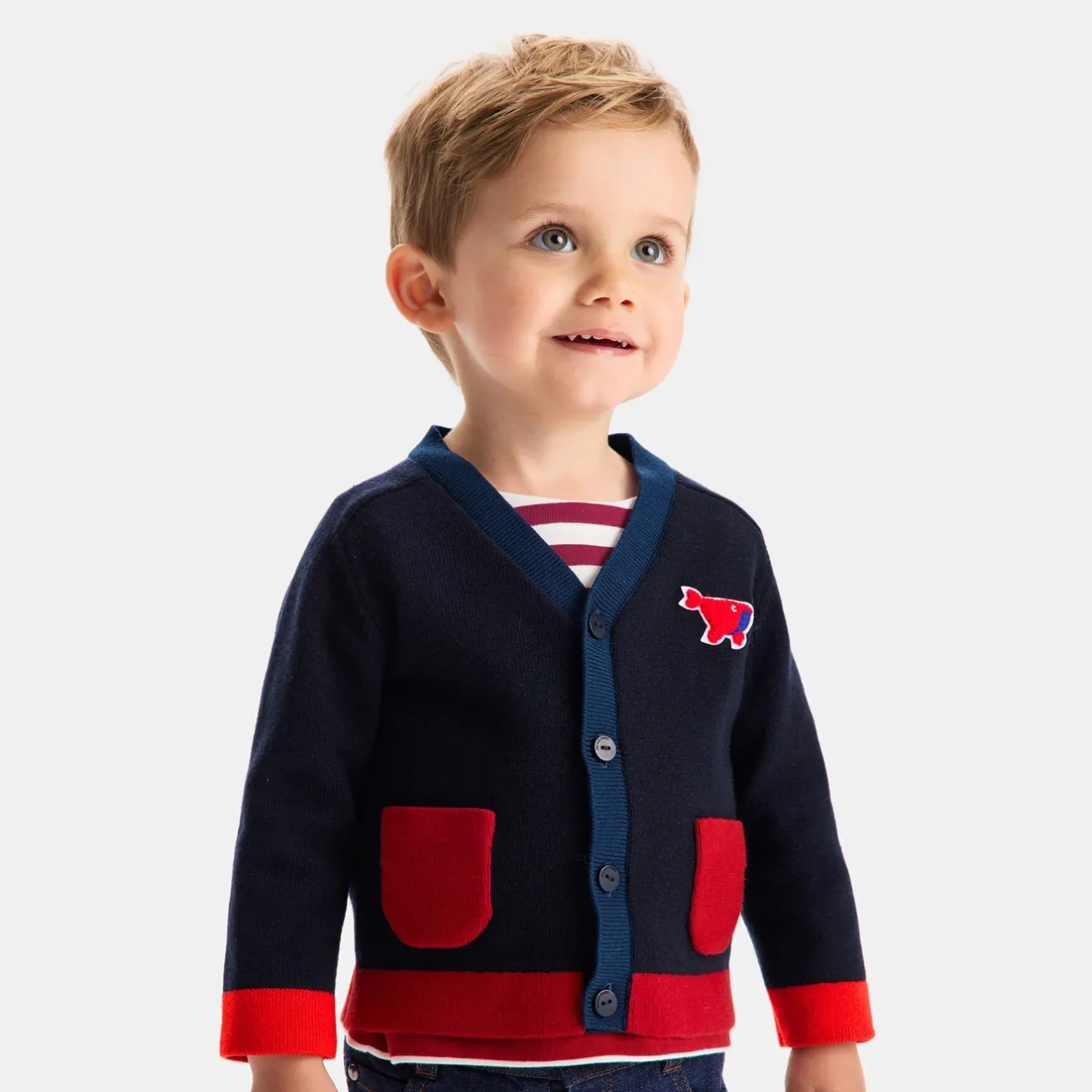 Pull, Sweat Et Cardigan-Jacadi Cardigan bébé garçon - MARINE/ROUGE