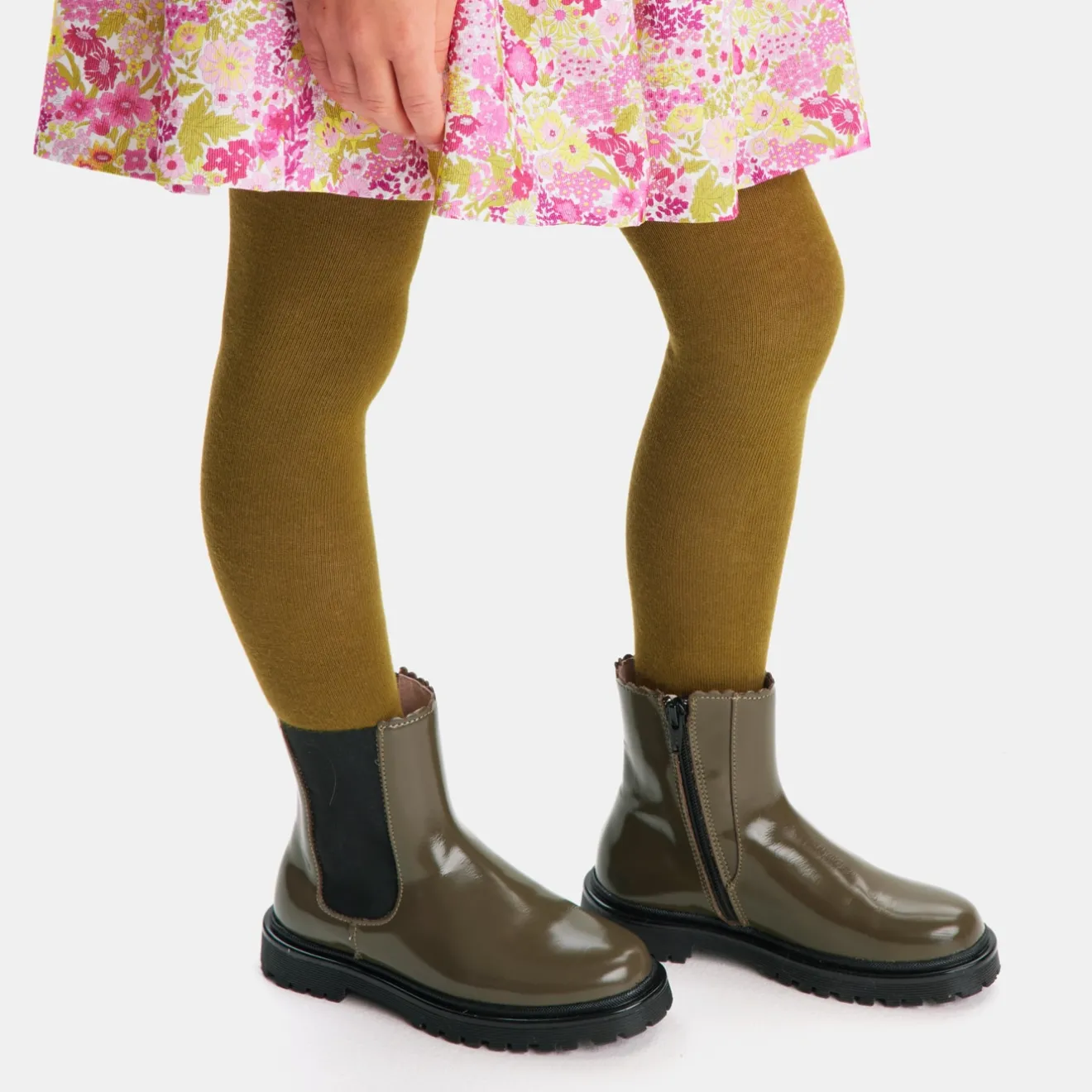 Boots Et Botillons|Chaussures-Jacadi Chelsea boots enfant fille en cuir lisse - KAKI