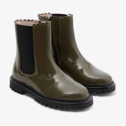 Boots Et Botillons|Chaussures-Jacadi Chelsea boots enfant fille en cuir lisse - KAKI