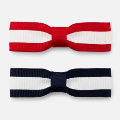 Accessoires-Jacadi Duo de barrettes à nœud plat enfant fille - MARINE/ROUGE
