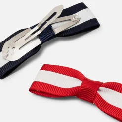 Accessoires-Jacadi Duo de barrettes à nœud plat enfant fille - MARINE/ROUGE