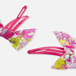 Accessoires-Jacadi Duo de barrettes bébé fille nœud en Tissu Liberty - lore ROSE/MULTICO
