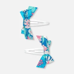 Accessoires-Jacadi Duo de barrettes noeud en tissu Liberty - ROSE/VERT