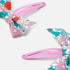 Accessoires-Jacadi Duo de barrettes nœud Tissu Liberty - ROSE/VERT