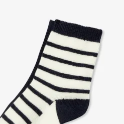 Accessoires-Jacadi Duo de chaussettes bébé - BLANC/MARINE