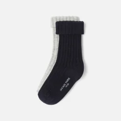 Accessoires-Jacadi Duo de chaussettes bébé garçon - MARINE/GRIS
