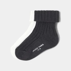 Accessoires-Jacadi Duo de chaussettes bébé garçon - BLANC/GRIS