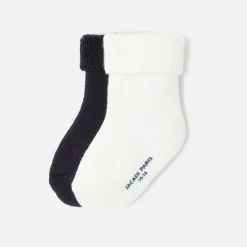 Accessoires-Jacadi Duo de chaussettes bouclette bébé - BLANC/MARINE