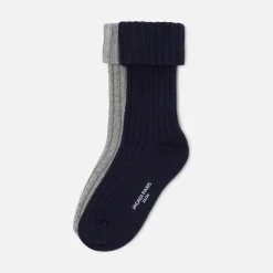 Accessoires-Jacadi Duo de chaussettes enfant garçon - MARINE/GRIS