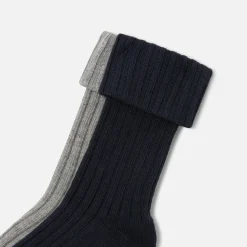 Accessoires-Jacadi Duo de chaussettes enfant garçon - MARINE/GRIS