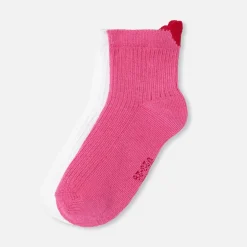 Accessoires-Jacadi Duo de chaussettes enfant fille - ROSE/BLANC