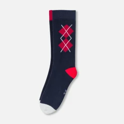 Accessoires-Jacadi Duo de chaussettes hautes enfant garçon - MARINE/ROUGE