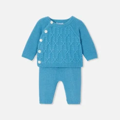 Combinaison, Barboteuse Et Ensemble-Jacadi Ensemble bébé garçon en tricot - BLEU DE PRUSSE
