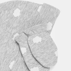 Accessoires-Jacadi Ensemble bonnet et moufles bébé - GRIS/BLANC