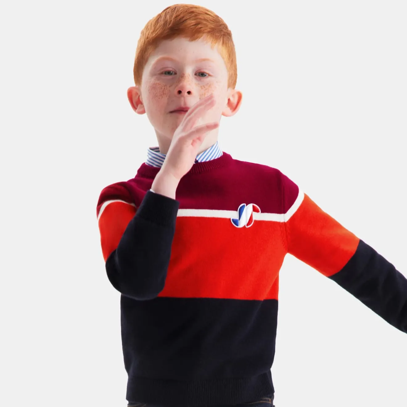 Pull, Sweat Et Cardigan-Jacadi Pull enfant garçon color block - MARINE/ROUGE