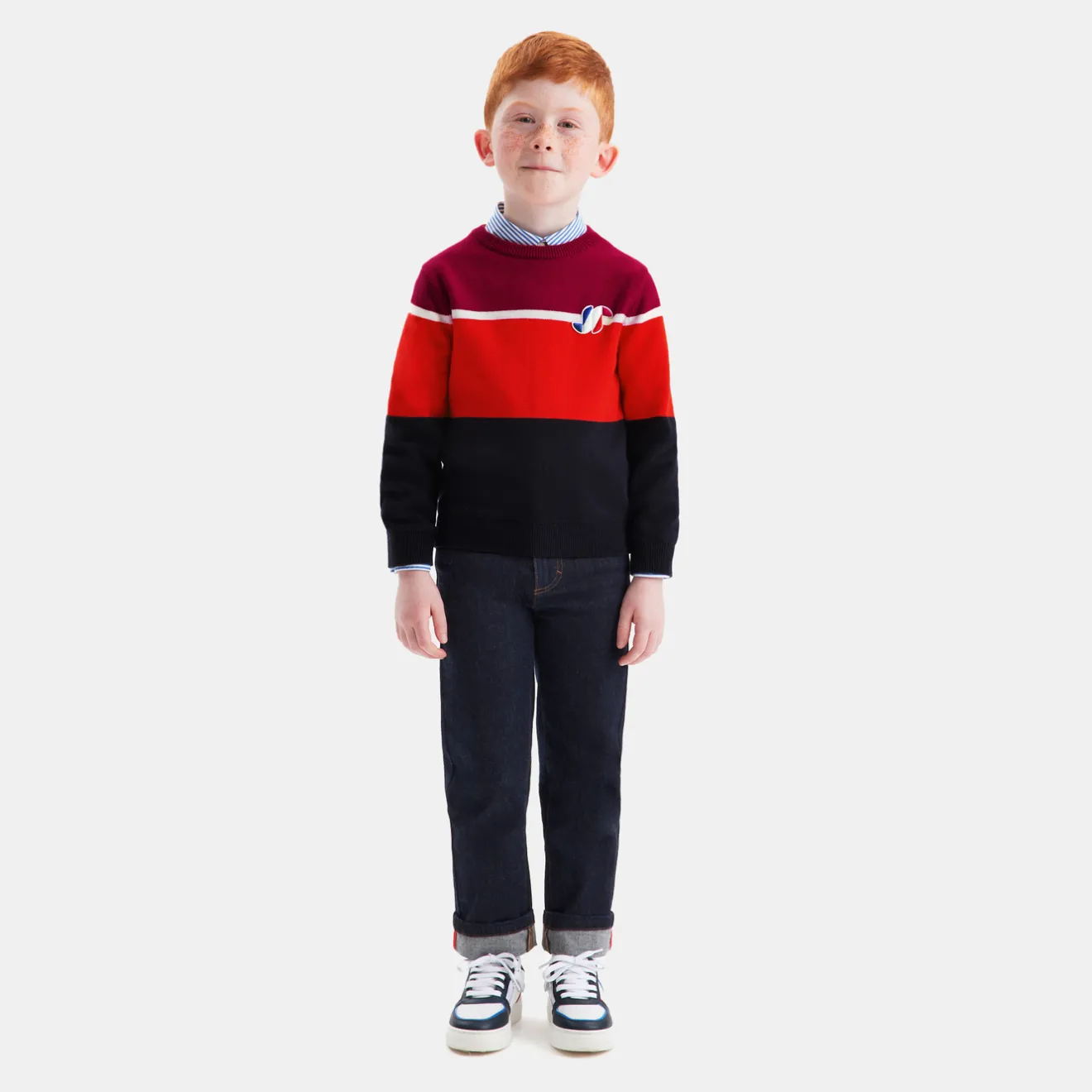 Pull, Sweat Et Cardigan-Jacadi Pull enfant garçon color block - MARINE/ROUGE