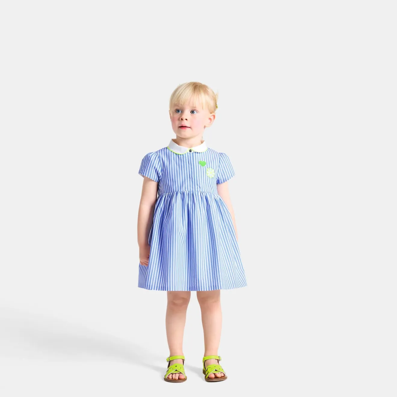 Robe-Jacadi Robe bébé fille coupe trapèze BLANC/BLEU