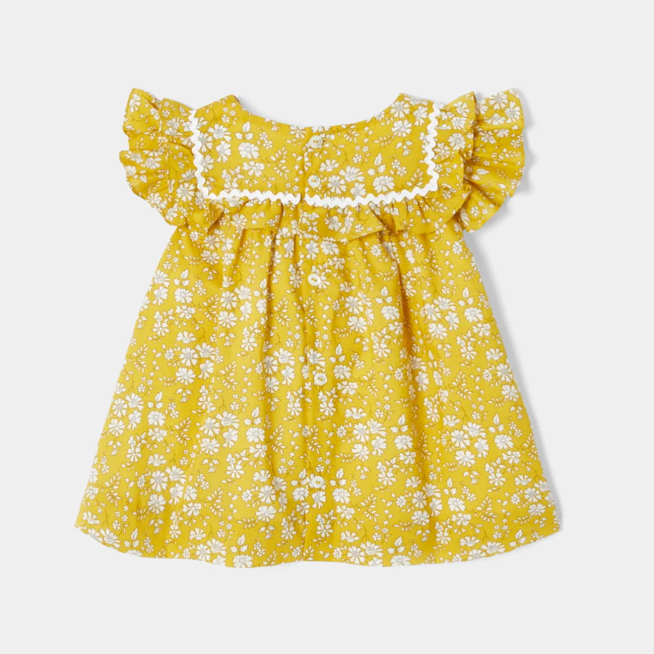 Robe-Jacadi Robe bébé fille en tissu Liberty - JAUNE/BLANC