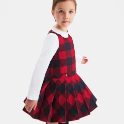 Robe Et Jupe-Jacadi Robe chasuble enfant fille en flanelle - MARINE/ROUGE