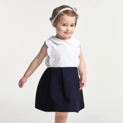 Robe-Jacadi Robe de cérémonie bébé fille BLANC/MARINE