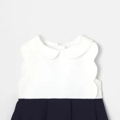 Robe-Jacadi Robe de cérémonie bébé fille BLANC/MARINE