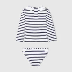 Maillot De Bain|Accessoires-Jacadi T-shirt de protection UV UPF 40+ et culotte de bain bébé fille - MARINE/BLANC